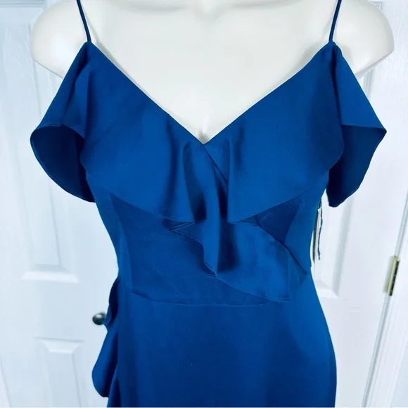 AIDAN MATTOX off the shoulder flounce GOWN navy BLUE wedding prom gown DRESS 6 - Picture 5 of 14